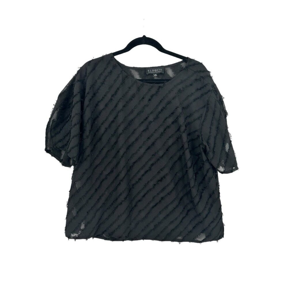 Eloquii Women’s Black Textured Top Short Sleeve‎ Shirt Semi Sheer Size 14